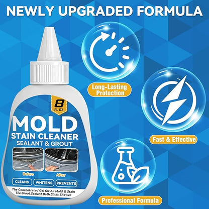 Mold Stain Cleaner, 8 Floz Washing Machine Cleaner Gel with Brush, Household All-Purpose Cleaner Highly Effective in Penetrating for Grout, Fridge, Bathroom, Shower, Front Load Washer, Tile Bathtub