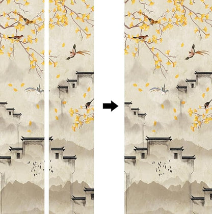 A.Monamour 3D Door Stickers for Interior Doors Flowers Birds Trees and Buildings in Ink Chinese Style Vinyl Waterproof Self Adhesive Door Mural Decals for Bedroom Office Bathroom 85x200cm