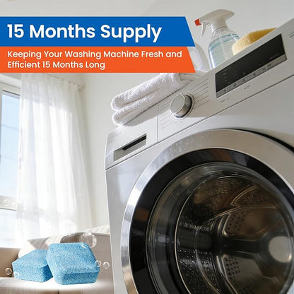 Washing Machine Cleaner tablets, 30 Count - 15 Month Supply, Deep Cleaning Deodorizer for HE Front & Top Loader Laundry Washer, Cleans Inside Drum Pump Valve Hoses, Septic Safe, Lemon Secent
