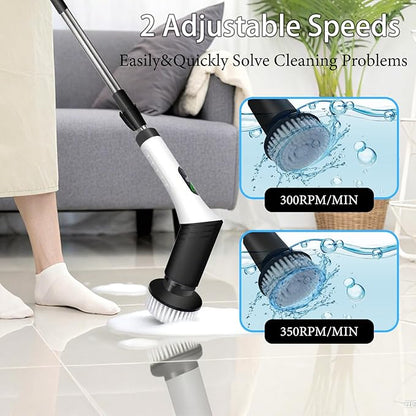 Spin Scrubber,9-In-1Multifunctional Cleaning Brush with Detachable Handle,9 Replaceable Brush Heads&LCD Display,Rechargeable Electric Spin Scrubber for Bedroom,Bathroom,Kitchen,Car