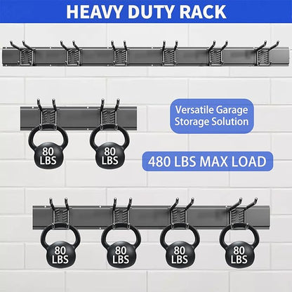 Garage Tool Organizer Wall Mount, 48inch Heavy Duty Garden Tool organizer Storage System, Easy Install With 6 Adjustable Bilayer Hooks, For Garage, Basement, Shed, Workshop(Black)