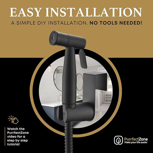 Purrfectzone Bidet, Stainless Steel Jet Spray for Toilet, Wall-Mounted - Matte Black