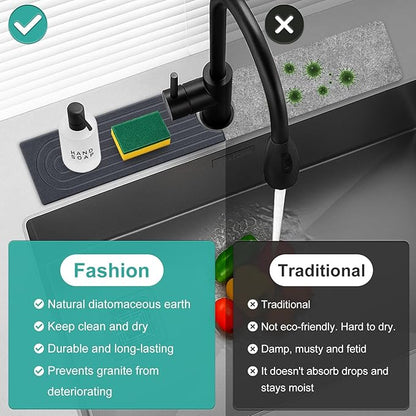 Stone Faucet Mat for Kitchen Sink Trays Diatomite Quick Dry Around Faucet Mats Water Absorbent Stone Drying Mat for Kitchen Counter Tray for Bathroom Sink Protector Splash Guard