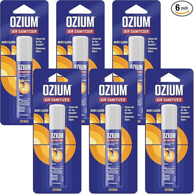Ozium 0.8 oz. Air Sanitizer & Odor Eliminator for Homes, Cars, Offices and More, Citrus Scent, Pack of 6