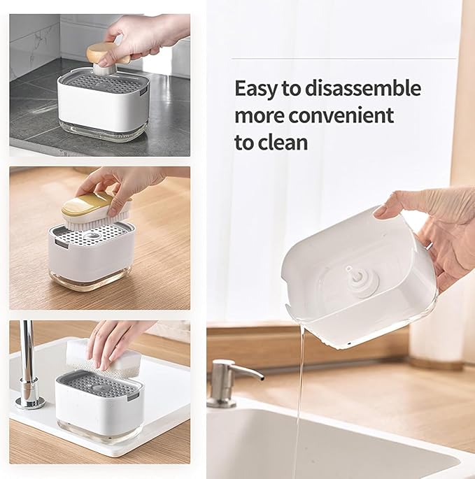 Dish Soap Dispenser and Sponge Support, Sink Soap Pump Dispenser, Liquid Soap Dispenser, Kitchen Detergent Press Box, Suitable for Kitchens, Bathrooms and Sinks (White)