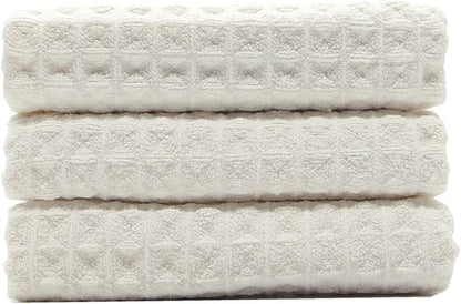 Waffle Weave Kitchen Drying Towels - Thick Microfiber, Absorbent, Lint Free 16Inch x 24Inch 3 Pack Beige