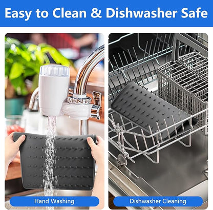 Silicone Dish Drying Mat for Kitchen Counter, Dish Drainer Mat, Non-Slip Drying Pad with Built-in Drain, Kitchen Drying Matt For Counter(18.9" x 11.8", Black)