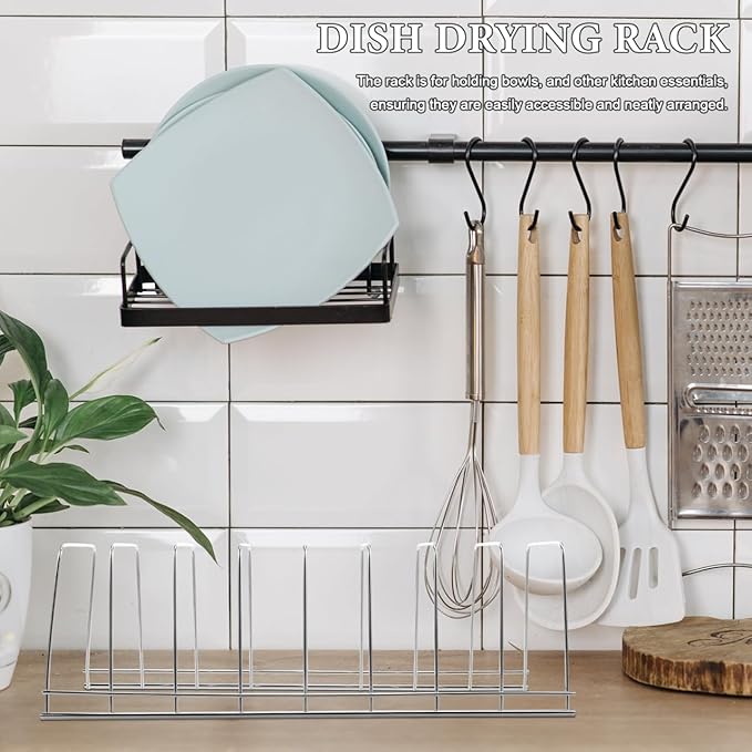 SOLUSTRE Stainless Steel Kitchen Dish Drying Rack with Utensil Holder and Drain Tray Bowl and Plate Storage Organizer for Countertop Sink Area Stable Non-Tip Design 11.81X3.93X3.74 Inches