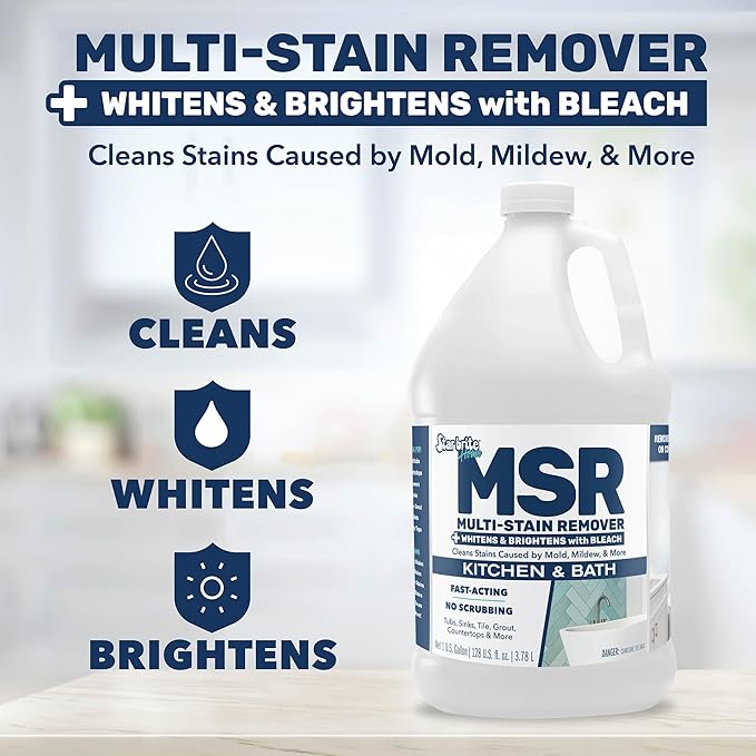 STAR BRITE Home MSR Multi-Stain Remover with Bleach - Fast-Acting Cleaner for Kitchen & Bath - Whitens, Brightens and Removes Stains and Scum on Grout, Tile, Sinks and Countertops