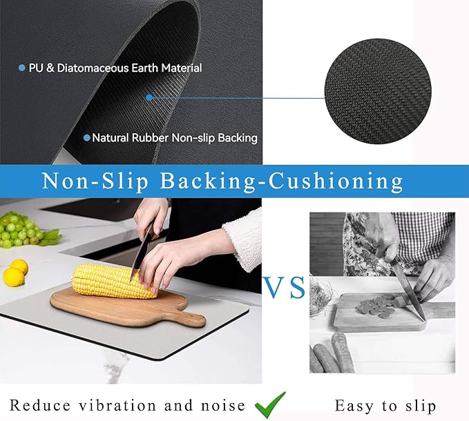Dish Drying Mat for Kitchen Counter,Drying Mat for Dish Rack,Absorbent Hide Stain Rubber Mat,Coffee Mat, Kitchen Counter Mat (Light Gray, 18"x24")