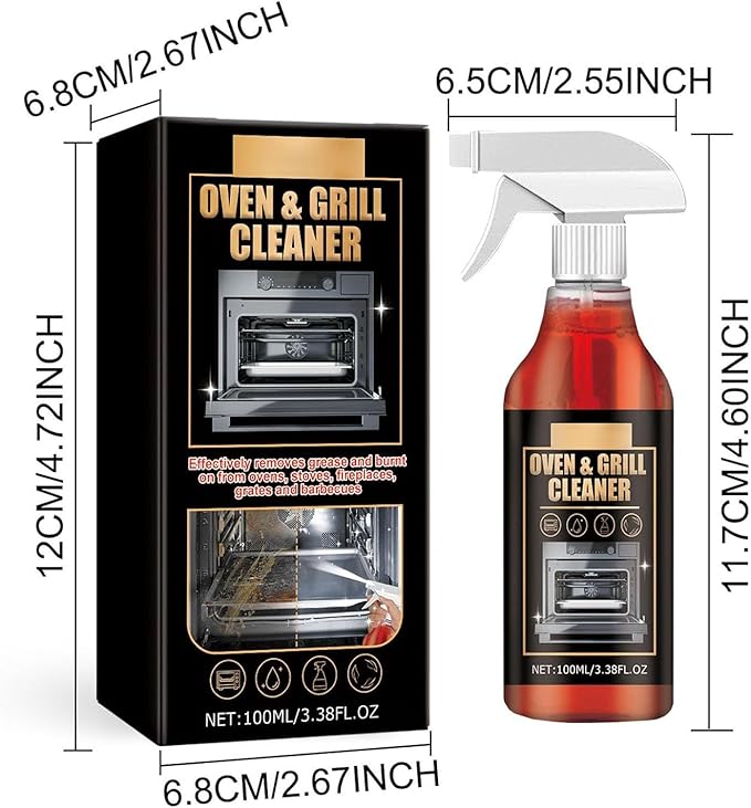 Oven & Grill Cleaner Spray - Oven and Grill Cleaner Heavy Duty Spray, Kitchen Heavy Duty Oil Stain Remover, Grill and Smoker Cleaner and Degreaser, Multi-purpose Stubborn Stains Cleaner (2)