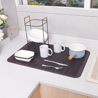 MicoYang Silicone Dish Drying Mat for Multiple Usage,Easy clean,Eco-friendly,Heat-resistant Silicone Mat for Kitchen Counter or Sink,Refrigerator or Drawer Liner Coffee 3XL 28 inches x 18 inches