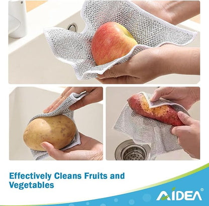 AIDEA Non Scratch Wire Dishcloth 24PK, Wire Dishwashing Rag for Wet and Dry, Dish Cloths for Washing Dishes, Cleaning Pads Steel Scrubber for Cookware, Sinks, Dishes, Stove Tops, 7"×8"