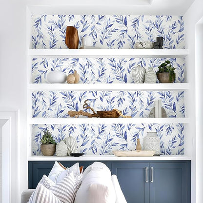 Livebor Leaf Peel and Stick Wallpaper Olive Leaf Contact Paper 17.7inch x 393.7inch Floral Leaves Wallpaper Peel and Stick Modern Farmhouse Wall Paper for Bedroom Neutral Self Adhesive Decorative