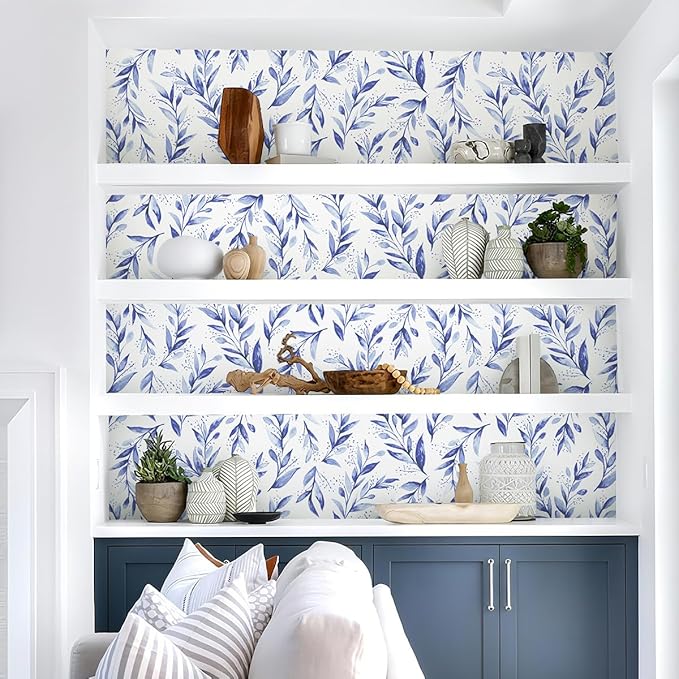 Livebor Leaf Peel and Stick Wallpaper Olive Leaf Contact Paper 17.7inch x 118.1inch Floral Leaves Wallpaper Peel and Stick Modern Farmhouse Wall Paper for Bedroom Neutral Self Adhesive Decorative