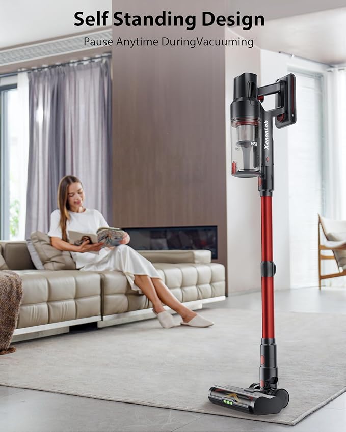 Cordless Vacuum Cleaner, 75Mins/55KPa/650W Self-Standing Stick Vacuum Cleaners for Home, Rechargeable, Lightweight, Anti-Static&Anti-Tangle Brush, for Hard Floor, Carpet, Hardwoods, Pet Hair