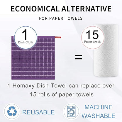 Homaxy 100% Cotton Terry Kitchen Dish Cloths, Ultra Soft and Absorbent Dish Towels for Kitchen, Suitable for Drying and Washing Dishes, 6 Pack, 12 x 12 Inches, Purple