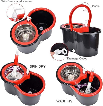 Mop Bucket with Wringer Set, 360 Rotation Mop Bucket Systerm for Floor Cleaning with 3 Microfiber Mop Head for Office and Home Use, Black (20QT)