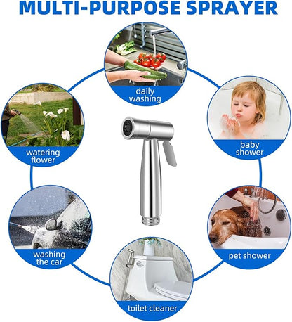 Toilet Bidet Sprayer Head, Durable Stainless Steel Hand Held Shower Bidet, Adjustable Water Pressure Bidet Sprayer, Suitable for Pet Shower
