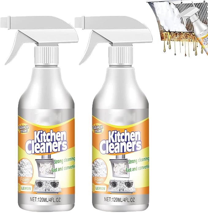 Kitchen Foam Cleaner,120ml Powerful Stain Removing Foam Cleaner,Multi-Purpose Foam Cleaner,Clean Up Kitchen Oil Stains,Heavy Oil Stain Spray Cleaner,Quick Cleaning Spray (120ml*2)