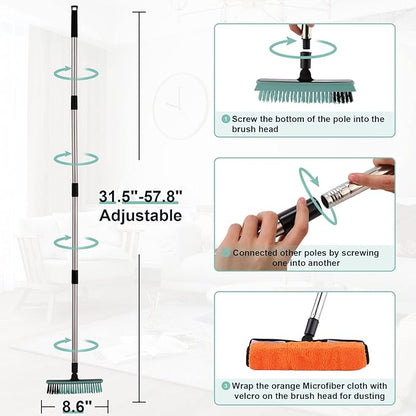 Grout Cleaner Brush with Long Handle, V-Shaped Floor Scrub Brush Swivel Grout Brush Stiff Bristle Floor Grout Scrubber for Bathroom, Tile Line, Crevice, Kitchen, Wall, Deck, Garage (Green)