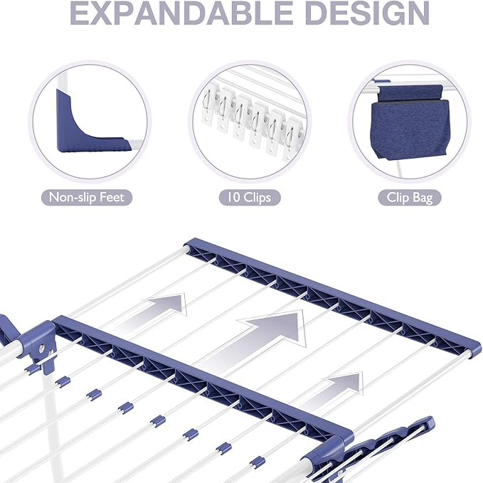 APEXCHASER Clothes Drying Rack - Foldable Laundry Rack Indoor Outdoor, Gullwing Drying Rack Clothing with 10pcs Clips + Bag, Collapsible Space-Saving Clothes Rack for Drying Towels Dolls, White
