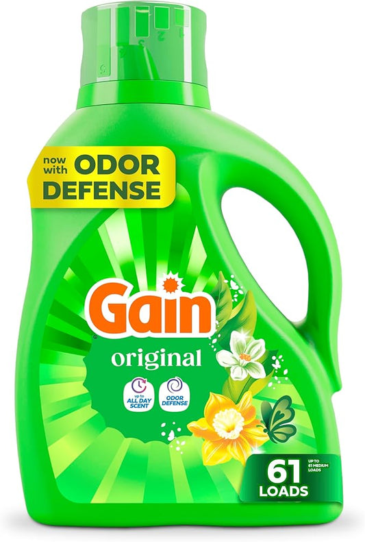 Gain Liquid Laundry Detergent, Now with Odor Defense, Original Scent, 88 fl oz, 61 Loads (Packaging May Vary)