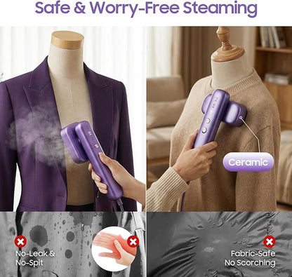 Travel Steamer for Clothes, 100–230V Dual Voltage 2-in-1 Handheld Garment Steamer & Iron, 15s Fast Heat-Up, 80ml Leak-Proof Tank, Large Ceramic Plate, Auto Shut-Off, Portable for Home & Travel