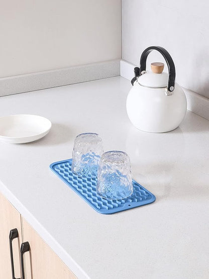 MicoYang Silicone Dish Drying Mat for Multiple Usage,Easy clean,Eco-friendly,Heat-resistant Silicone Mat for Kitchen Counter or Sink,Refrigerator or Drawer Liner Lichen BlueL S 12 inches x 6 inches