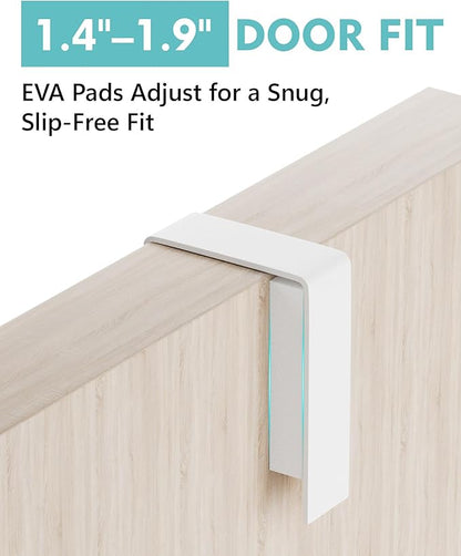 Mop and Broom Holder Wall Mount, No Drill Over the Door Broom and Mop Holder with 4 Slots and 4 Hooks, Wood Tool Hanger for Laundry, Cabinet, Kitchen, Garage
