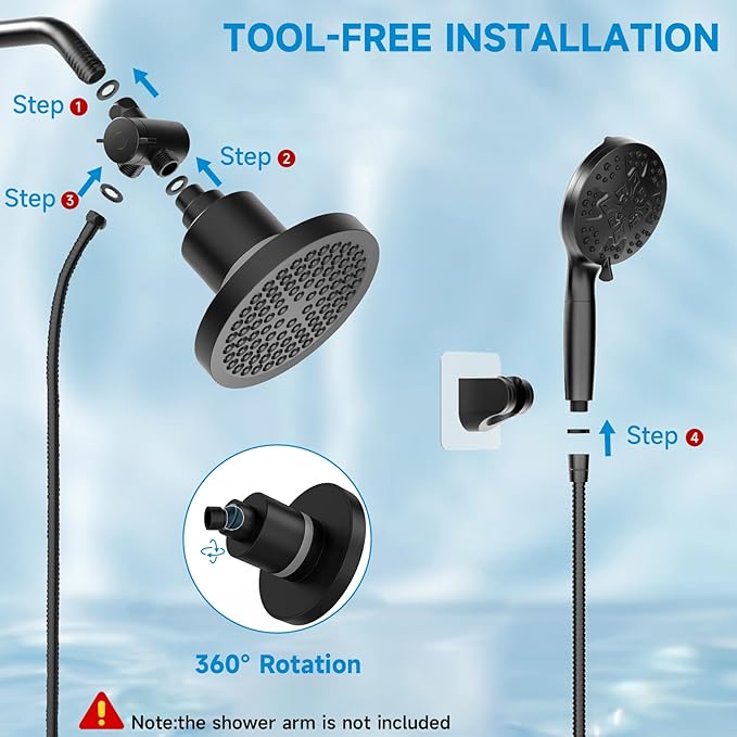 Shower Heads With Handheld Spray Combo,6" High Pressure Rain Shower Head with Filters,5" Handheld Filtered Shower Head,Black Dual Shower Head Set With 69" Stainless Steel Shower Hose