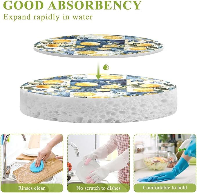 Lemon Plaid Kitchen Scrub Sponges, Pop-up Kitchen Cleaning Sponges Reusable Dish Washing Sponges for Bathroom Household Cleaning 3 Pack - Non Scratch Scrubber