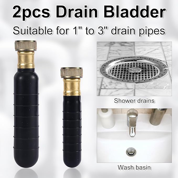 2pcs Drain Bladders, Rubber Drain King Cleaner for 1-2" & 1.5-3" Pipe Bladder Unclogger Clog Remover Tool for Kitchen Bathroom Showers Sink, Swimming Pool Main Line Sewer Drains Cleaning