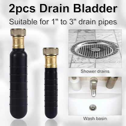 2pcs Drain Bladders, Rubber Drain King Cleaner for 1-2" & 1.5-3" Pipe Bladder Unclogger Clog Remover Tool for Kitchen Bathroom Showers Sink, Swimming Pool Main Line Sewer Drains Cleaning