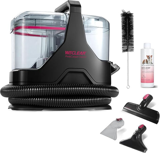 WECLEAN C3 Handheld Carpet and Upholstery Cleaner, Portable Spot Cleaner with 18Kpa Suction and 600W Motor, Dual-Tank Carpet Cleaner Machine for Car, Stairs, Sofa, Furniture Black and Pink