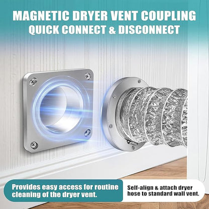 Dryer Vent Cleaner Kit, 4 Inch Magnetic Connector Aluminum Flexible Hose Dryer Vent Vacuum Attachment with Quick Connect Seal Dryers Lint Cleaner for Laundry Room Duct Use
