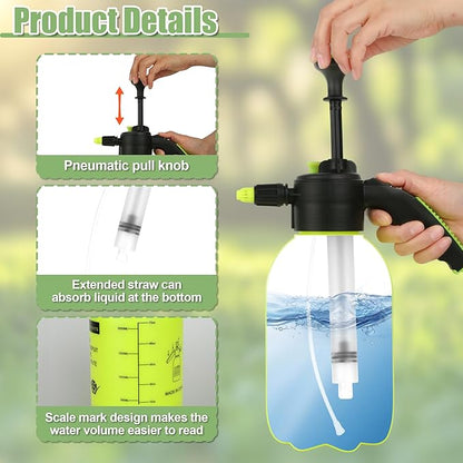 2 Pcs 1/2 Gallon Plastic Handheld Pump Sprayer – Garden Pressure Sprayer Bottle with Adjustable Nozzle for Plants, Cleaning, Household Tasks – Yellow