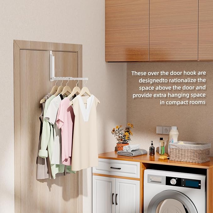 BAKON Over The Door Hooks, Small Space Double Folding Portable Over The Door Drying Rack for Laundry, Bathroom, Bedroom, Travel Storage and Drying (2Pack, White)