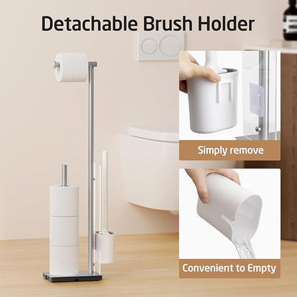 KES Free Standing Toilet Paper Holder with Storage, Toilet Brush Holder Roll Stand with Toilet Brush Detachable 18/8 Stainless Steel Toilet Roll Holder Freestanding Brushed Finish, BPH232-2