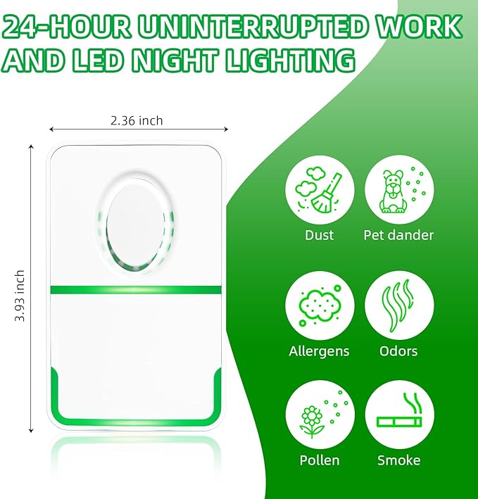 8Pack Air Ionizer Plug In Air Purifier with Negative Ion Generator,Air Ionizers for Dust Mites Plug in,Quiet Mini Air Freshener for Bedroom,Office,Basement,Air Purifiers for Odor,Pets Smell,Dust,Smoke