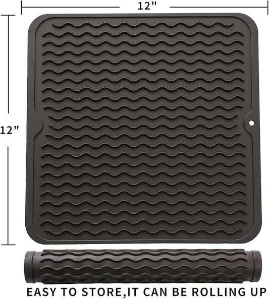 MicoYang Silicone Dish Drying Mat for Multiple Usage,Easy clean,Eco-friendly,Heat-resistant Silicone Mat for Kitchen Counter or Sink,Refrigerator or Drawer liner Coffee M 12 inches x 12 inches