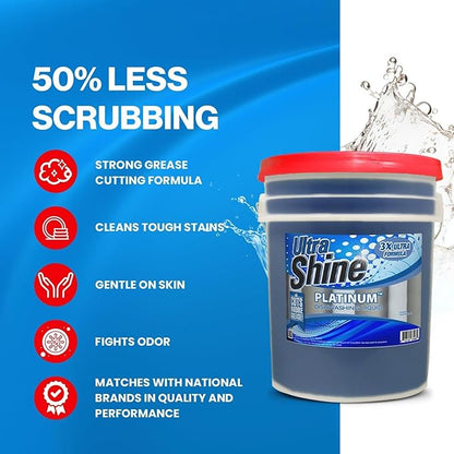 Ultra Shine 2 Pack 3X Platinum Bulk Dishwashing Liquid, Powerful Grease Remover, 5-Gallon - Concentrated Dish Cleaner Soap for Commercial Kitchens, Restaurants & Home Cleaning, Gentle on Hands & Skin