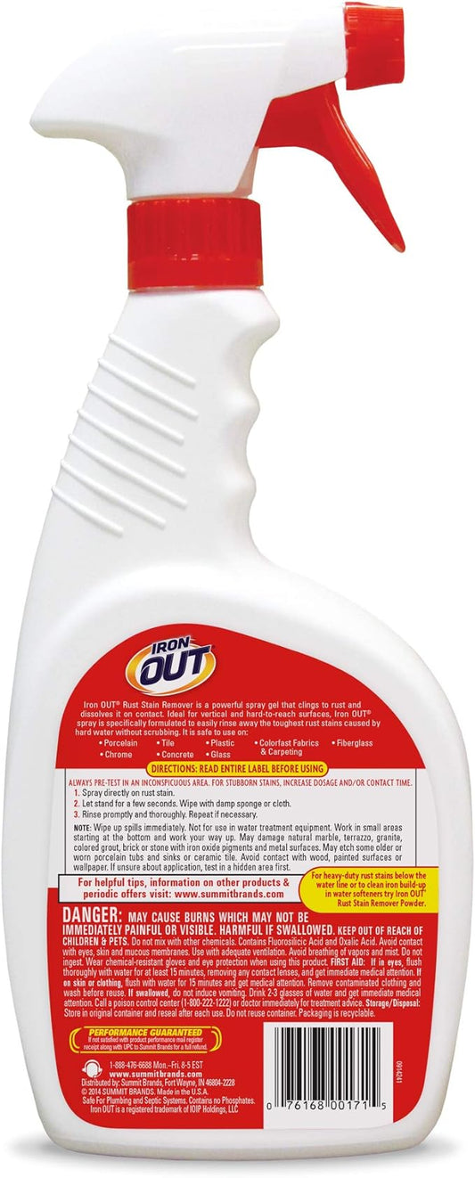 Iron OUT Spray Gel Rust Stain Remover, Remove and Prevent Rust Stains in Bathrooms, Kitchens, Appliances, Laundry, and Outdoors, 24 Ounce, Pack of 6