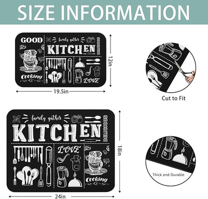 Dish Drying Mat for Kitchen Counter 2 Pack with Non-Slip Rubber Backing - Heat-Resistant Absorbent Coffee Bar Mat, Dish Rack Mat, Black Kitchen Dish Drying Mats 18x24+19.5x12 inch