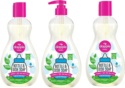 Dapple Baby Bottle Soap, Hypoallergenic Dish Soap for Baby Bottles, Powered by Plants, 1 Pump Included, Packaging May Vary, Fragrance Free, 16.9 Fl Oz (Pack of 3)
