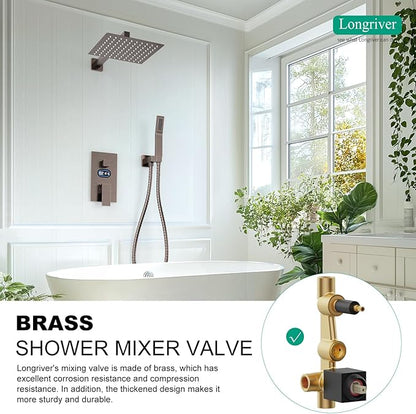 Longriver Shower Faucet Set with Hydro Power Temperature Display, Shower 12 Inch Shower Head with Handheld Spray, Wall Mounted Shower Fixtures with Shower Valve and Trim Kit, Oil Rubbed Bronze