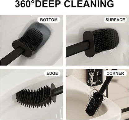 Toilet Brush and Holder Set - Wall Mounted Bathroom Scrub Brush, Toilet Bowl Brush and Plunger Set for Bathroom Cleaner (Black)