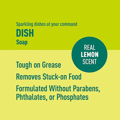 Amazon Brand - Presto! Concentrated Dish Soap, Lemon Essential Oil Scent, Removes Stuck-on Food and Grease, Phosphate-Free Formula, 30 fl oz, Pack of 2