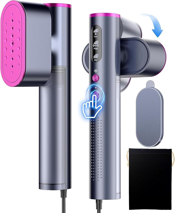 Steamer Clothes Clothing Handheld Garment - for Hand Held Steamers Travel Steam Genie Portable Curtain Vacuum Vertical Cloth，90° Automatic Rotation Function, 3 Gear Settings，Safety Protection System