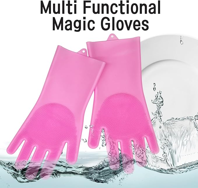 Silicone Magic Gloves : Ultimate Cleaning Gloves for Dishwashing, Kitchen, Pet, and Car